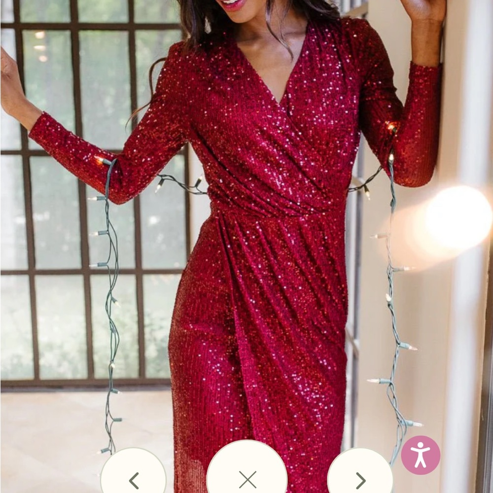 Ivy city co starstruck sequin long sleeve wrap dress